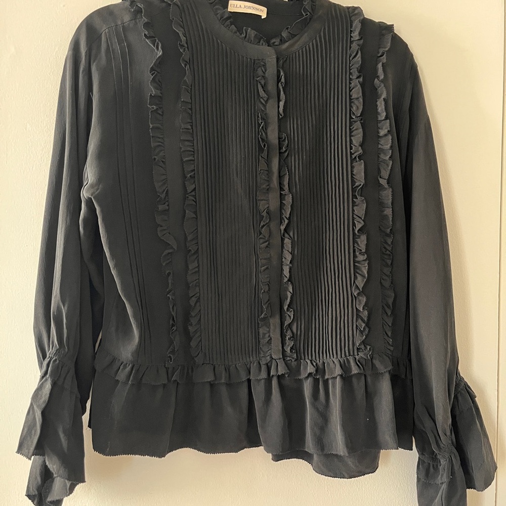 Ulla Johnson Charcoal Ruffle Blouse